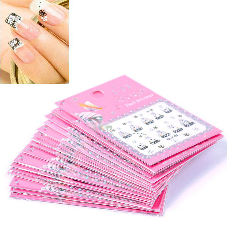 Самоклеящиеся 3D объемные наклейки для дизайна ногтей в розово-черных цветах